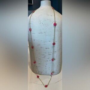 Gold Necklace with Pink Charms - Layered Necklaces for Women - Gold Jewelry